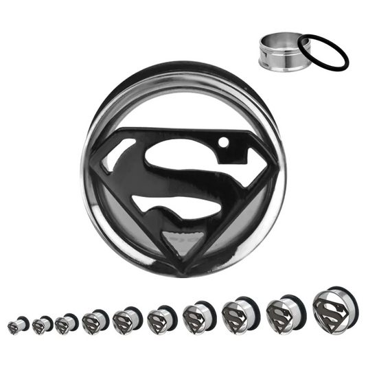 Superman Cutout Single Flare Steel Tunnel 0g - 7/8