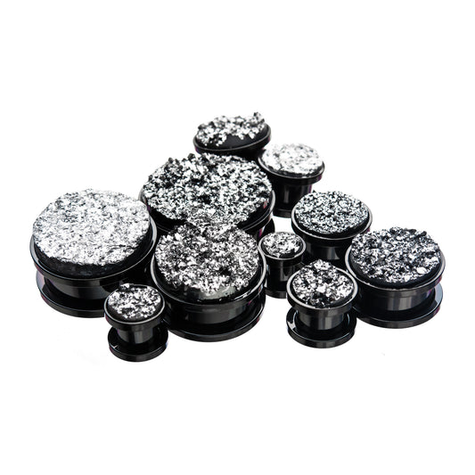 Black Faux Druzy Machine Head 0G- 7/8"