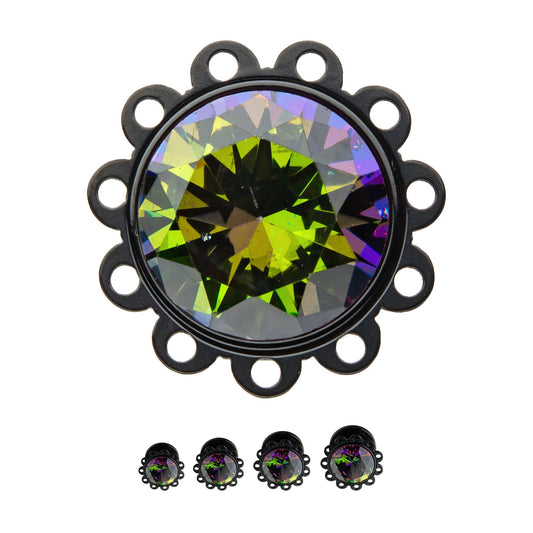 Circle Eyelet Rimmed plug with Vitrail Medium Gems 0g - 7/8"