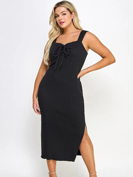 Black Plus Size Smocked Midi Dress