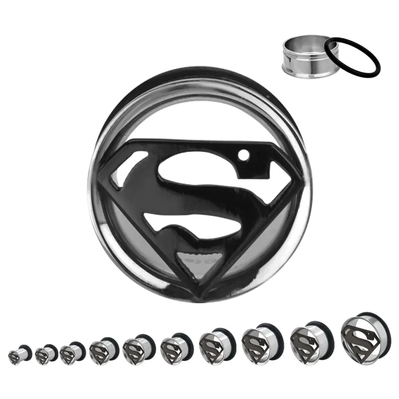 Superman Cutout Single Flare Steel Tunnel 1"