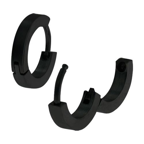Black IP Plain Huggies Earrings 2mm