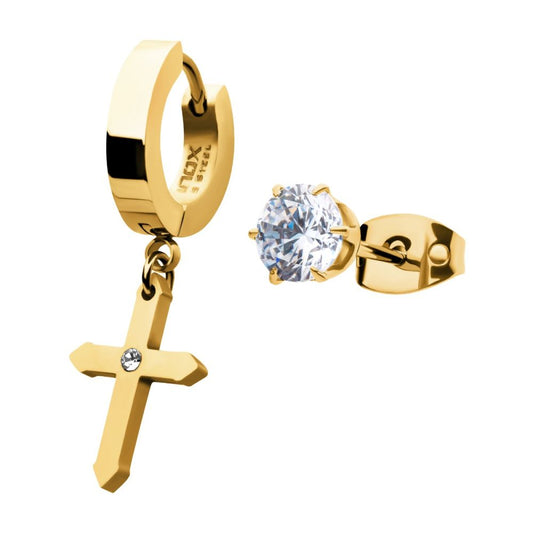 Créoles croisées / Goujons 5 mm Combo Or