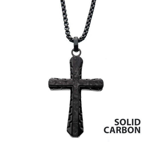 Steel Black Carbon Cross With Chain 24"