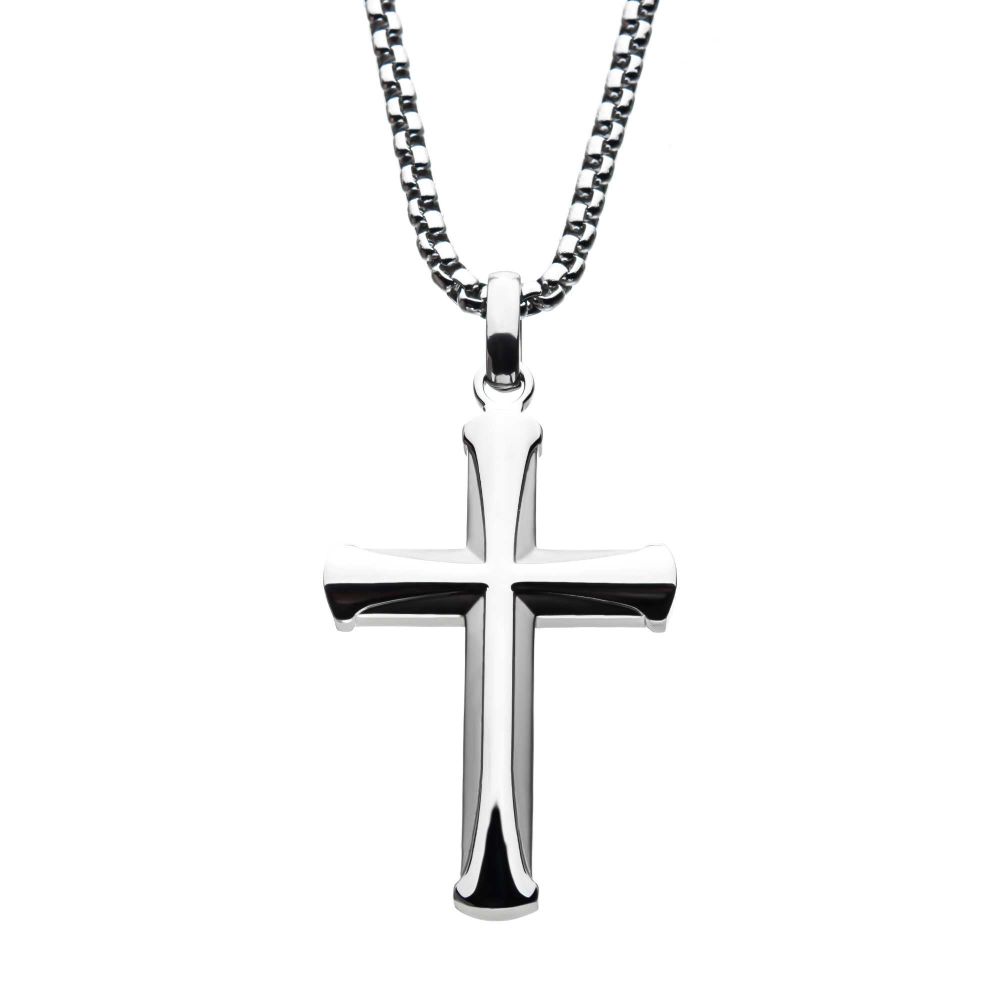 Steel Apostle Cross Pendant 24" Box Chain