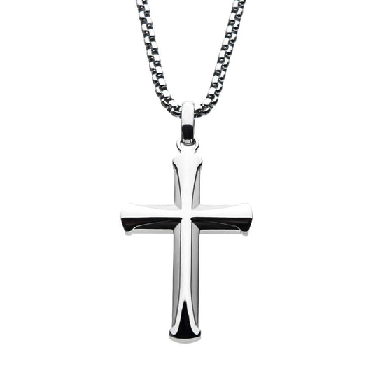 Steel Apostle Cross Pendant 24" Box Chain