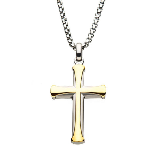 Gold IP Cross Pendant With Chain 24"