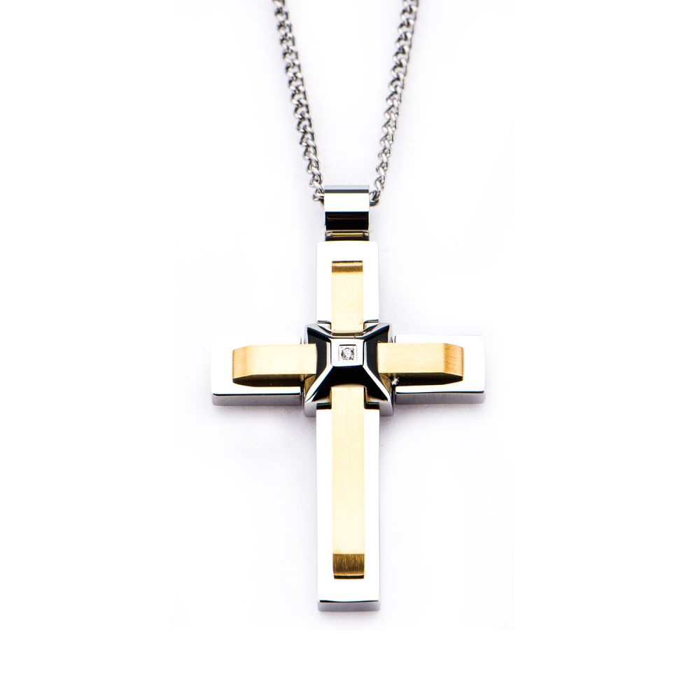 Two Layer Cross Pendant W/ Chain 24"