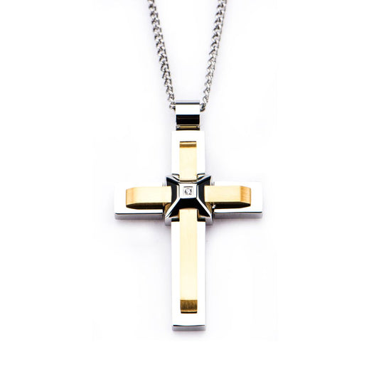 Two Layer Cross Pendant W/ Chain 24"