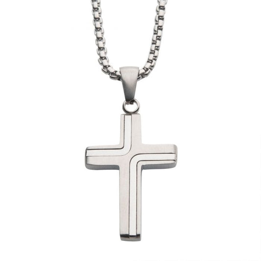 Steel Cross With Box Chain 22"