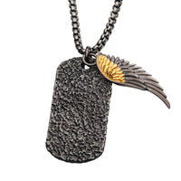 18kt Gold IP Wing Dog Tag 24" Chain