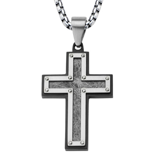Textured Black IP Cross with Chain 24"