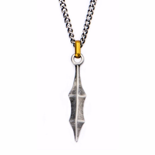 Antique Finish Blade Pendant Gold IP Bail 24"