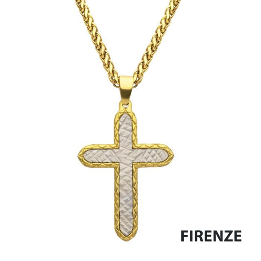 Gold Plated Cross Silver Grain Pattern 24In