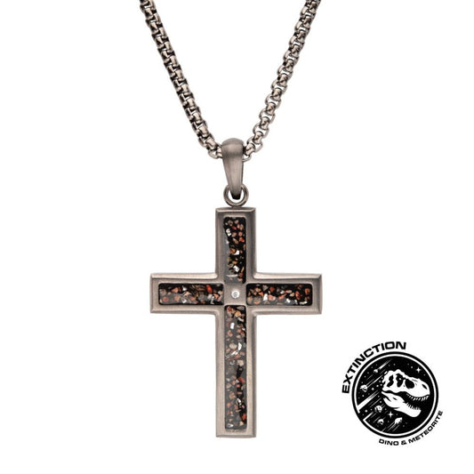 Gunmetal Steel Cross Dinosaur Bone Cz 24"