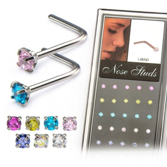 20G PRONG SET 2.5MM COLOR GEM L SHAPE
