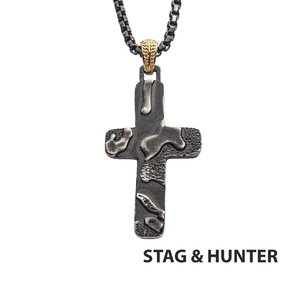 Cross Gunmetal Canyon Pendant Necklace 24"