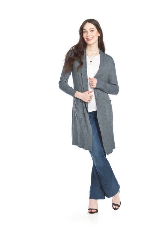 Charcoal Ribbed Pointelle Cardigan