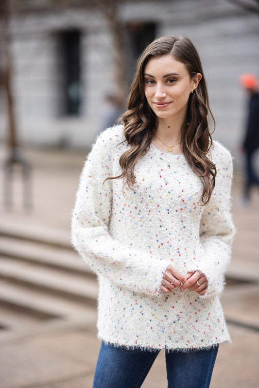 Flecked Eyelash Pullover Sweater