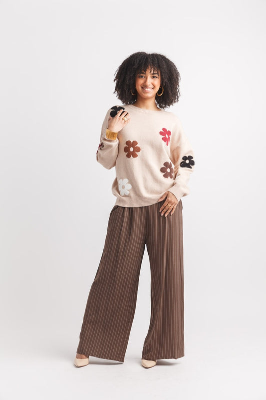 Daisy Knit Sweater With Rib Trim