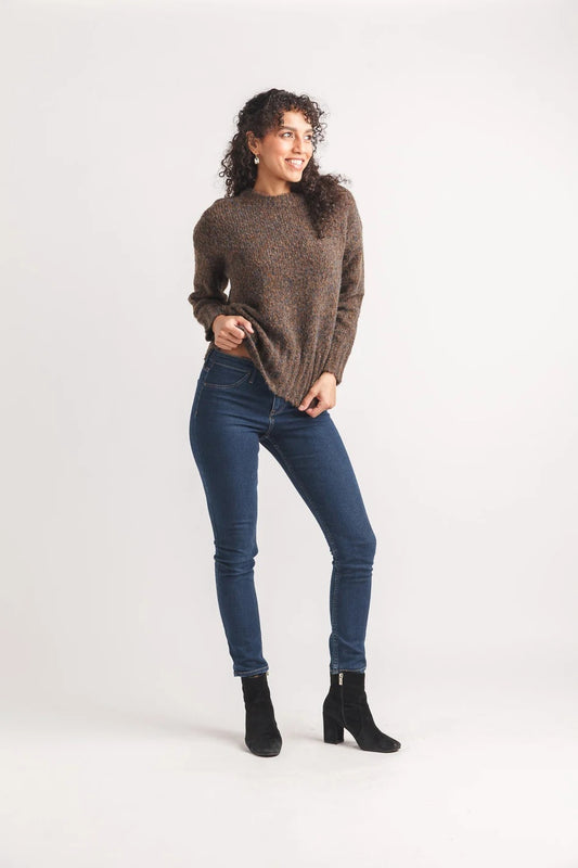 Marl Knit Sweater With Rib Trim