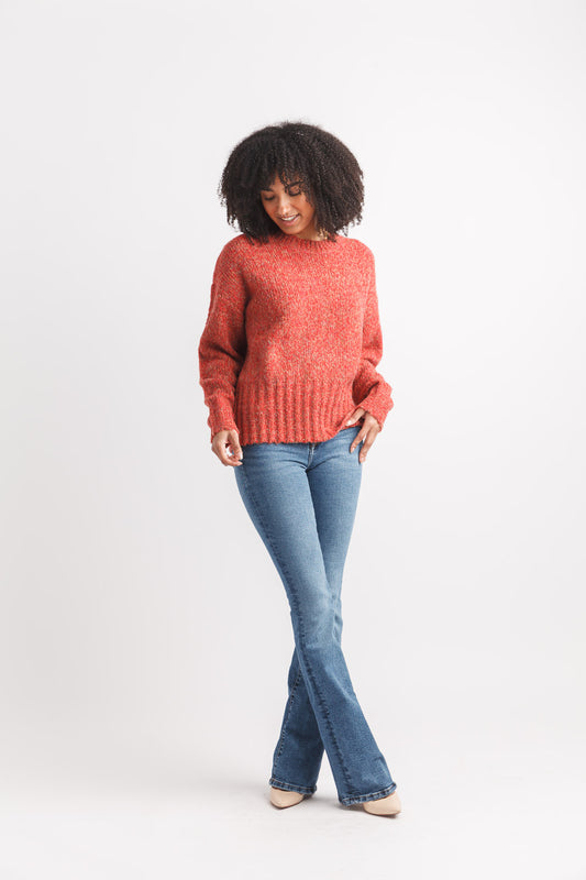 Marl Knit Sweater With Rib Trim