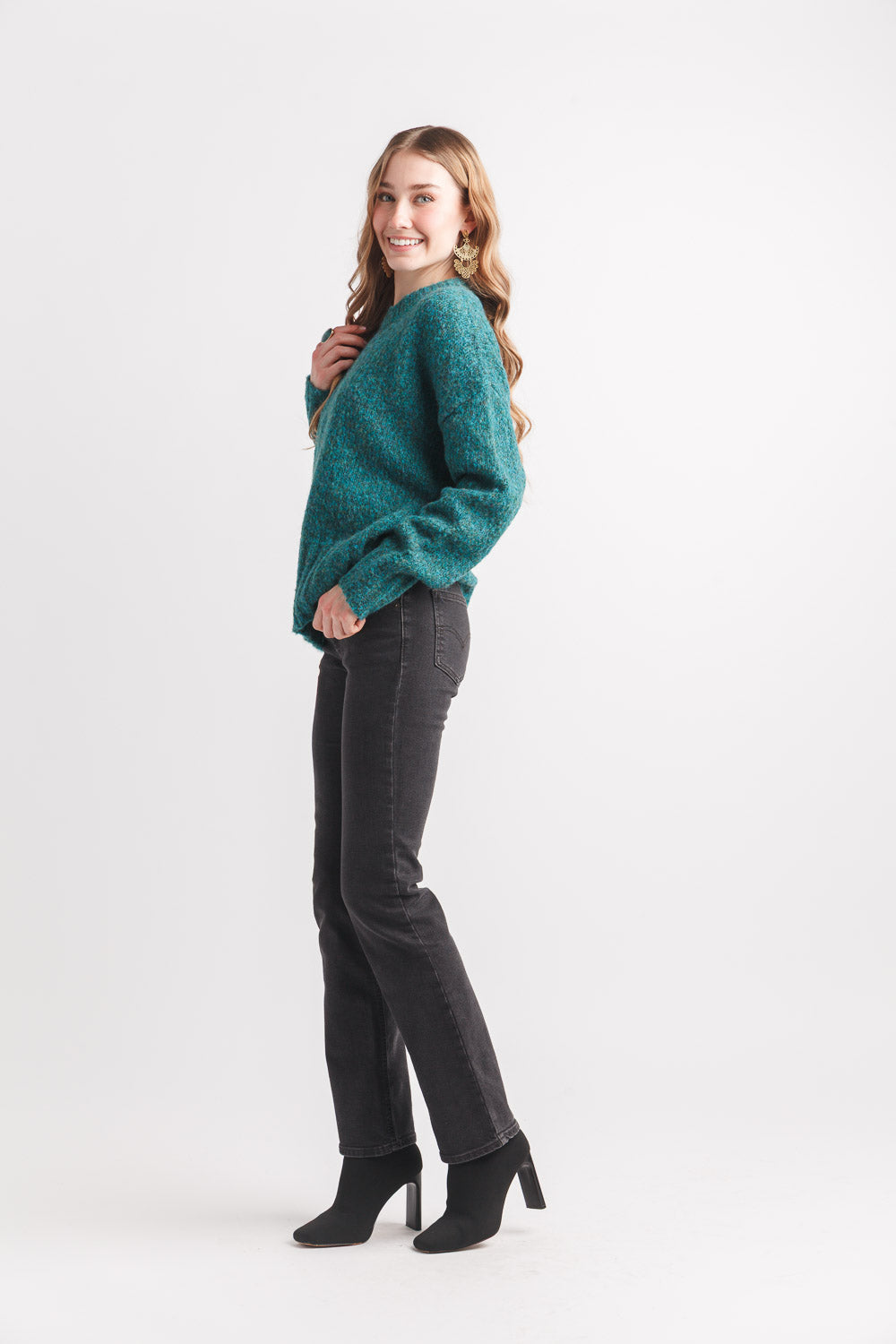 Marl Knit Sweater With Rib Trim