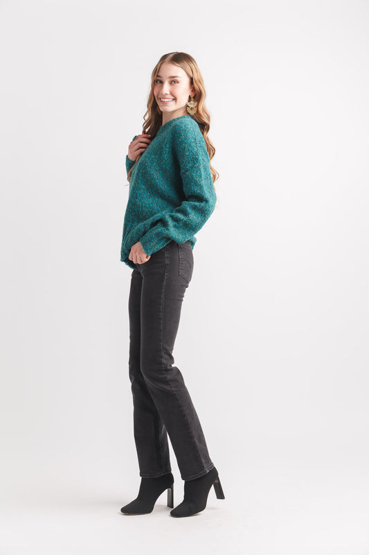Marl Knit Sweater With Rib Trim
