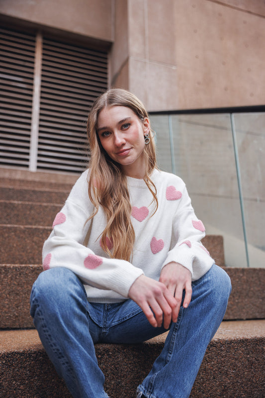 Pink 3D Hearts Sweater