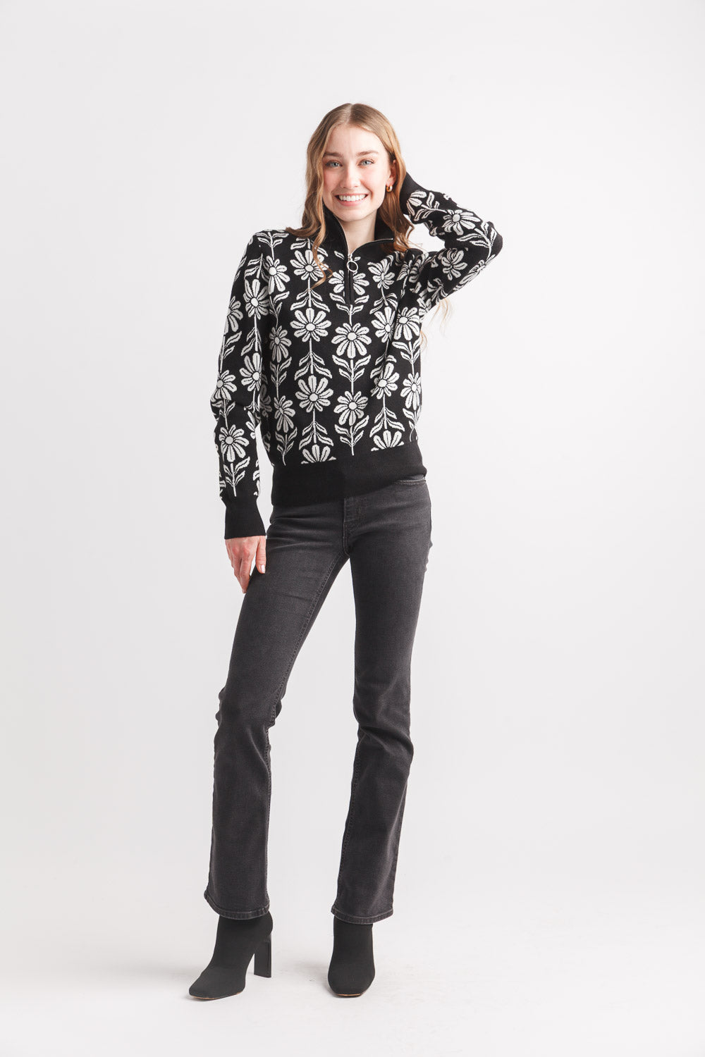Daisy Intarsia Kit Half Zip Sweater