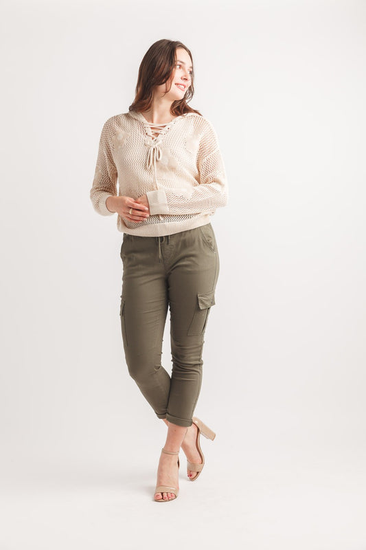 Daisy Open Knit Hooded Pullover