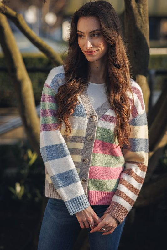 Contrast Stripe Knit Cardigan