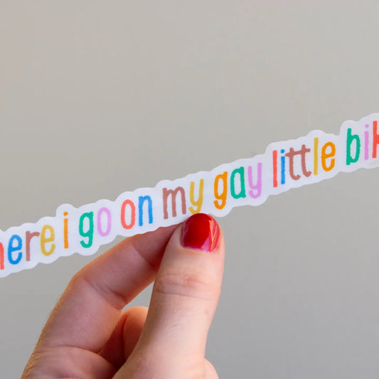 Here I Go On My Little Gay Bike Vinyl Sticker
