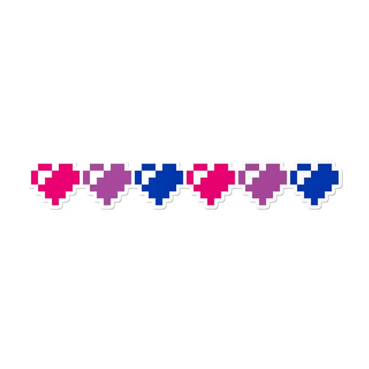 Bisexual 8 Bit Hearts Waterproof LGBTQ+ Sticker