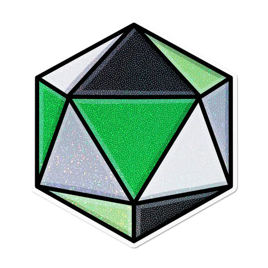 Holographic Aromantic D20 Dice Waterproof LGBTQ+ Sticker