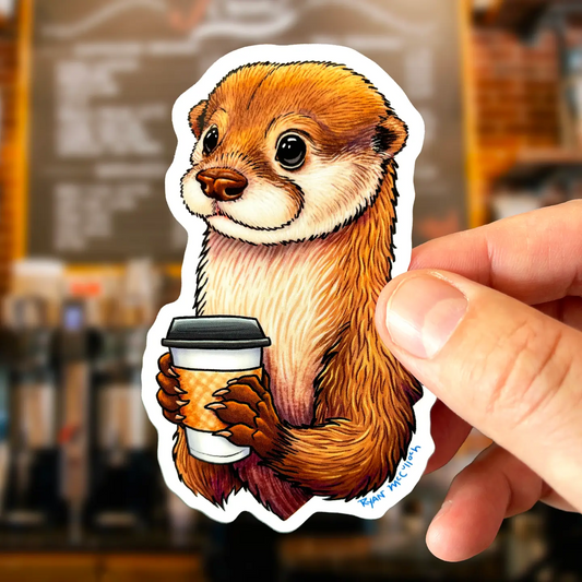 Coffee Loving River Otter Sticker