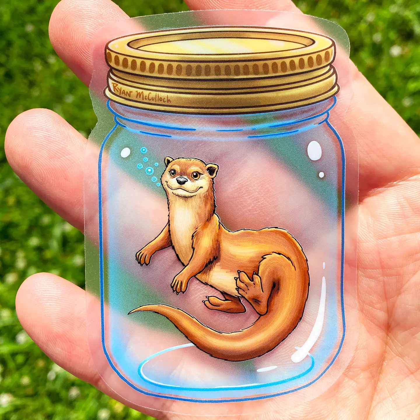 River Otter in A Jar Clear Sticker