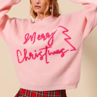 Merry Christmas Tinsel Lettering Sweater Top