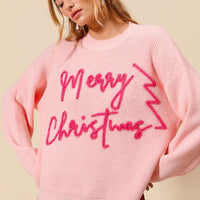 Merry Christmas Tinsel Lettering Sweater Top