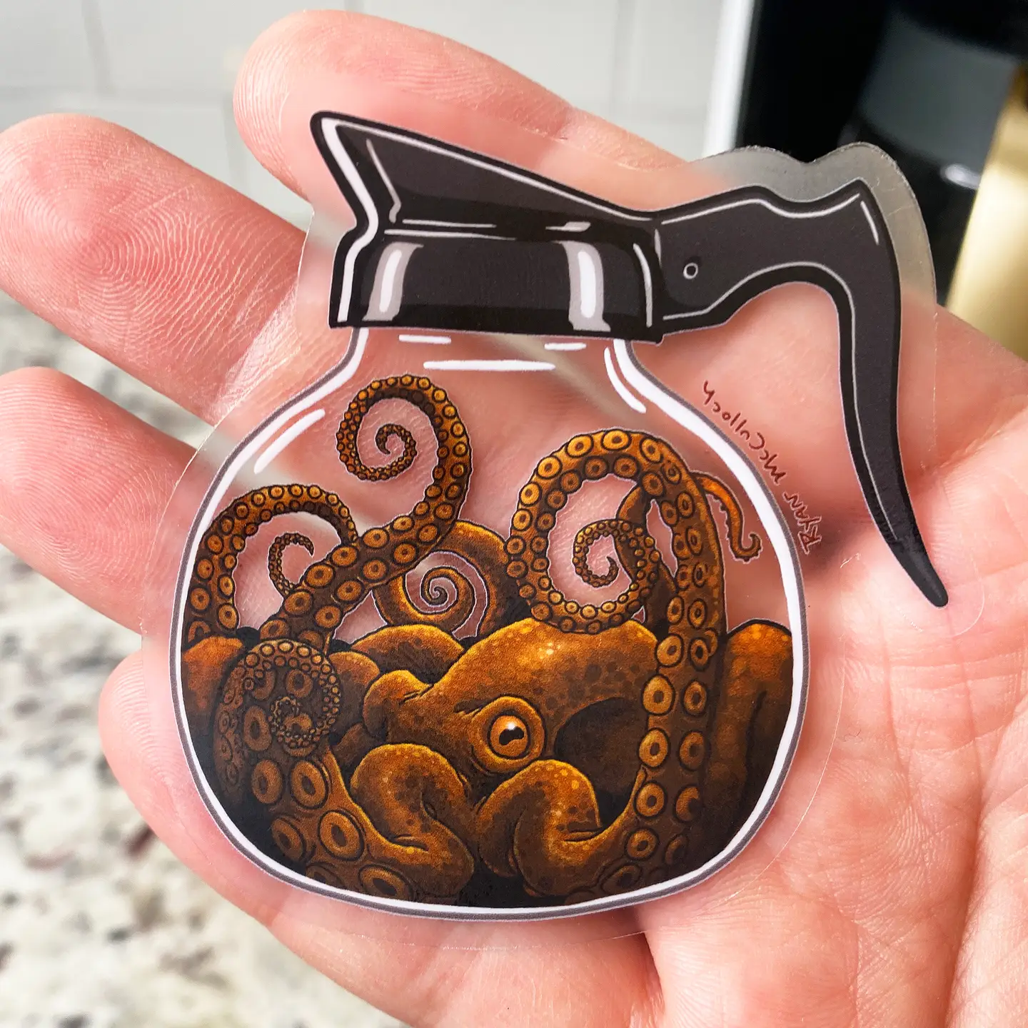 Octopus Coffee Pot Clear Sticker