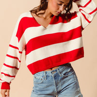 Stripe V Neck Loose Fit Sweater Top