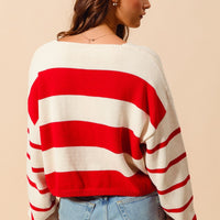 Stripe V Neck Loose Fit Sweater Top