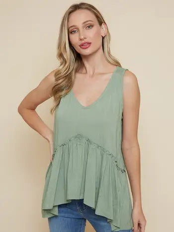 Neck Ruffle Solid Crop Top