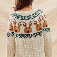 Rudolph Face Pattern Texture Christmas Sweater Top