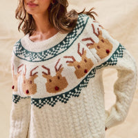 Rudolph Face Pattern Texture Christmas Sweater Top