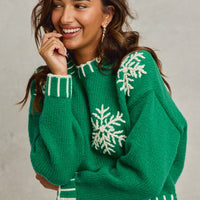 3D Textur Snow Flake Christmas Holiday Sweater Top