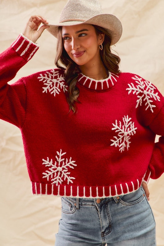 3D SNOW FLAKE HOLIDAY SWEATER