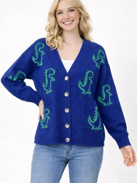 Dinosaur Print Button-Up Cardigan