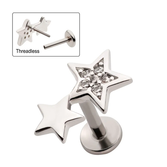 Star Duo Pave CZ Threadless Labret