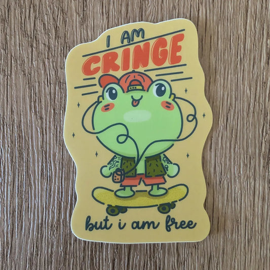 Cringe But Free - Cute Funny Frog Skateboard Vinyl Sticker